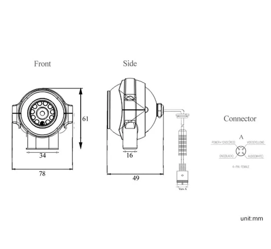 HD ball camera for blind spot, front view and rear view