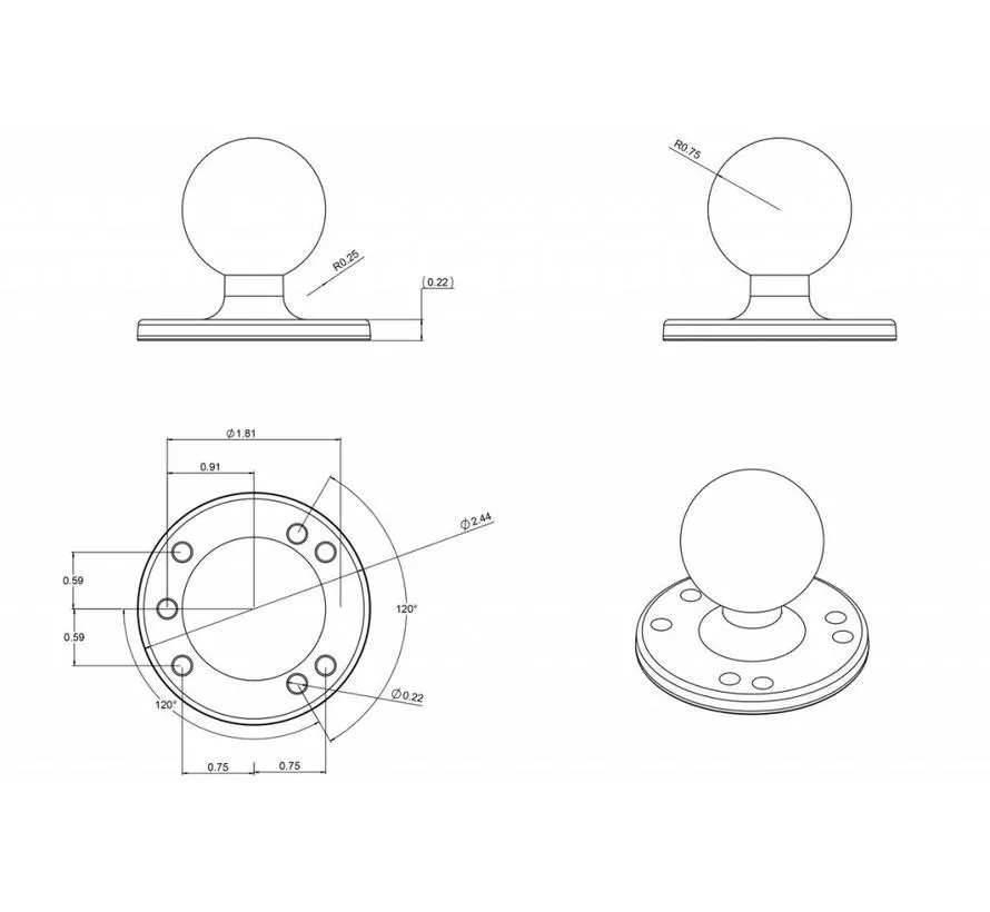 RAM-202U ronde plaat of 2,5"