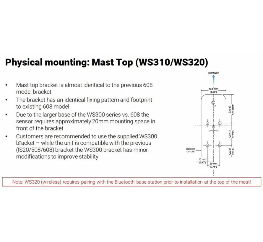 WS310 wired wind sensor with 20 m mast cable and NMEA 2000 interface
