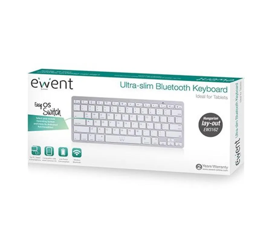 Keyboard Bluetooth, Qwerty, zilver with wit