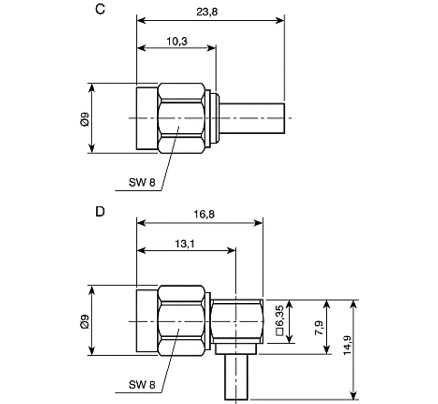SMA Connector mit haakse hoek