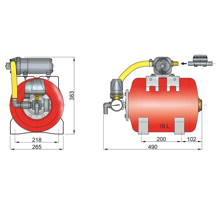 Waterdruksysteem 12V met 19 liter drukvat