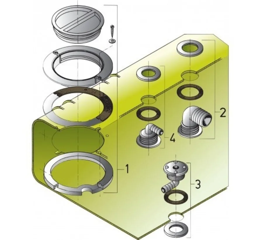 Connection kit for rigid drinking water tank with inspection lid