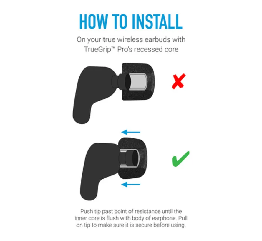 TrueGrip Memory Foam Ear Tips for True Wireless Earbuds – S, M, L or Assorted