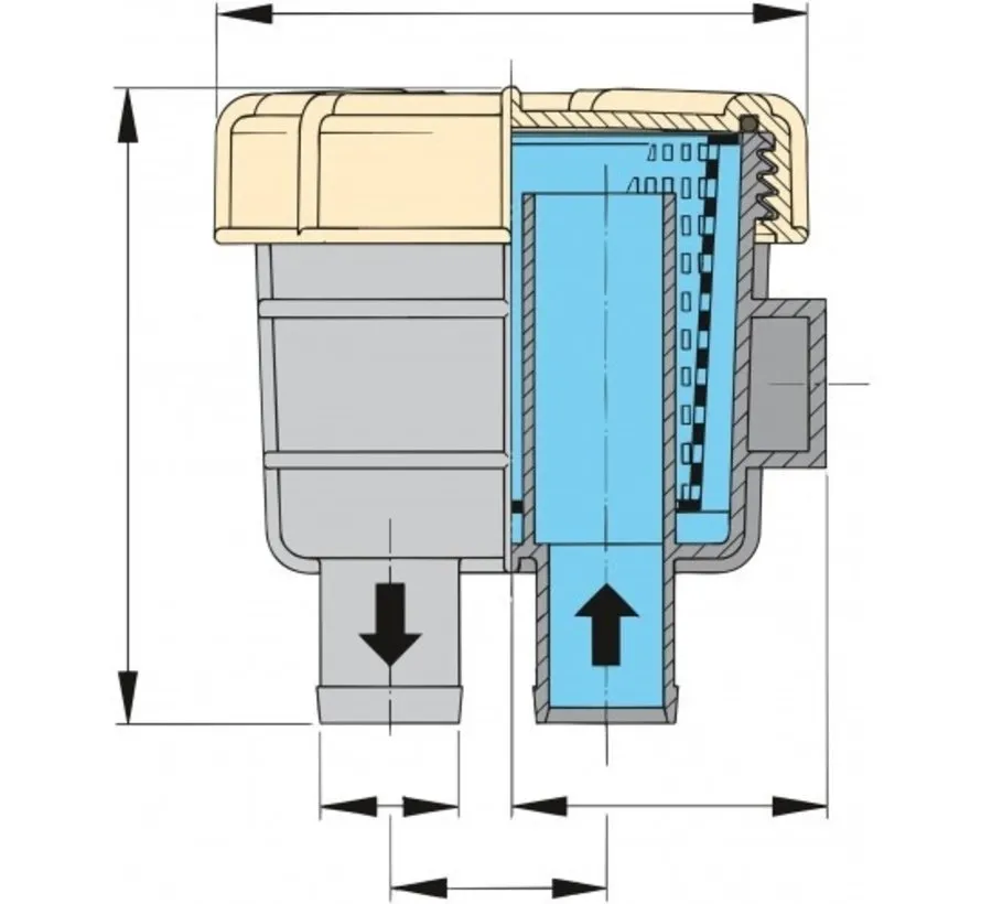 Koelwaterfilter voor 19 mm slang met transparant deksel