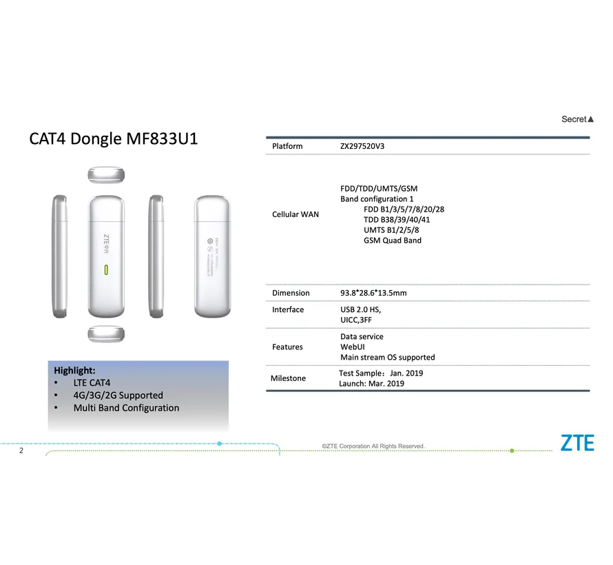 MF833U1 4G LTE USB Modem (Cat4) – SIM Dongle voor Laptop/PC tot 150 Mbps