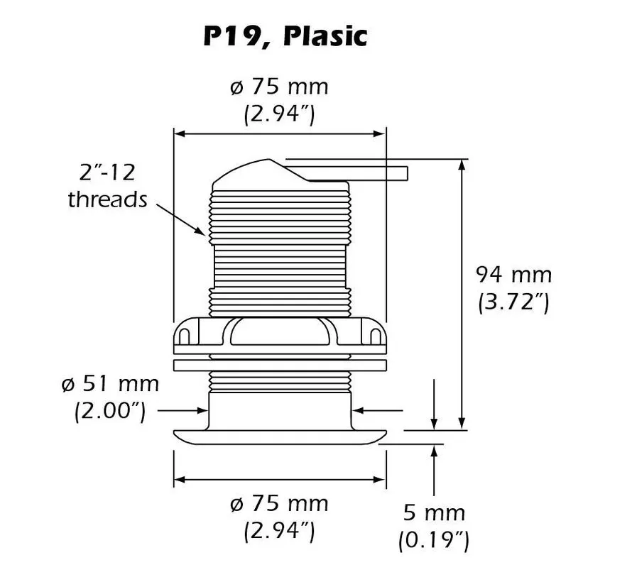 Airmar P19 D 200B (0° Tilt) transducer met 9 meter kabel