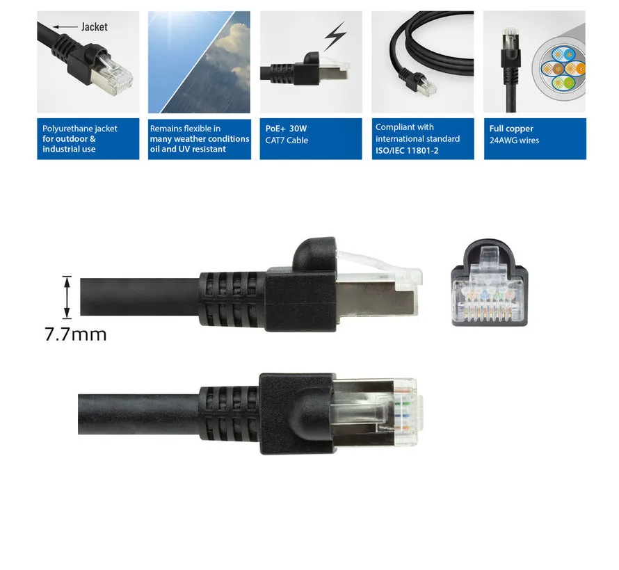 CAT7 S/FTP PUR Flex industriële patchkabel in diverse lengtes