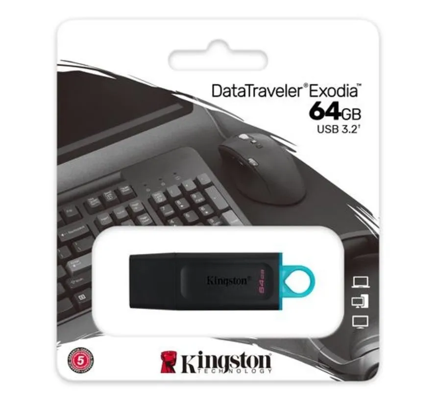 DataTraveler Exodia 64 GB USB flash drive – USB-A – USB 3.2 Gen 1 – cap & keyring loop