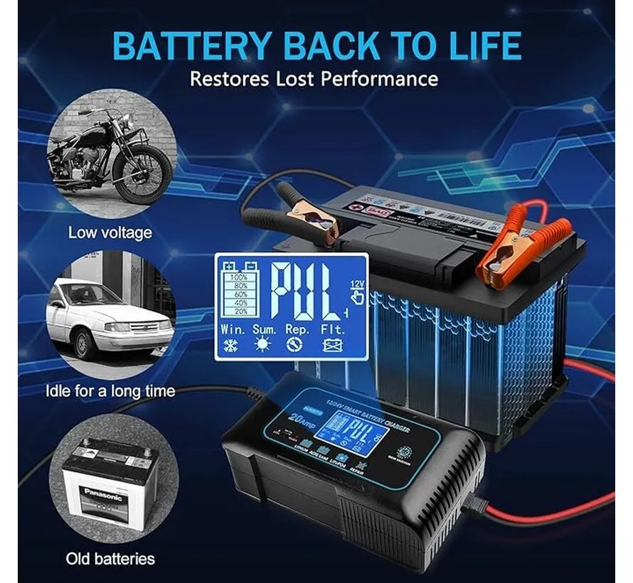 Smart LiFePO4 acculader 12V/24V 20A voor lithium en loodaccu’s
