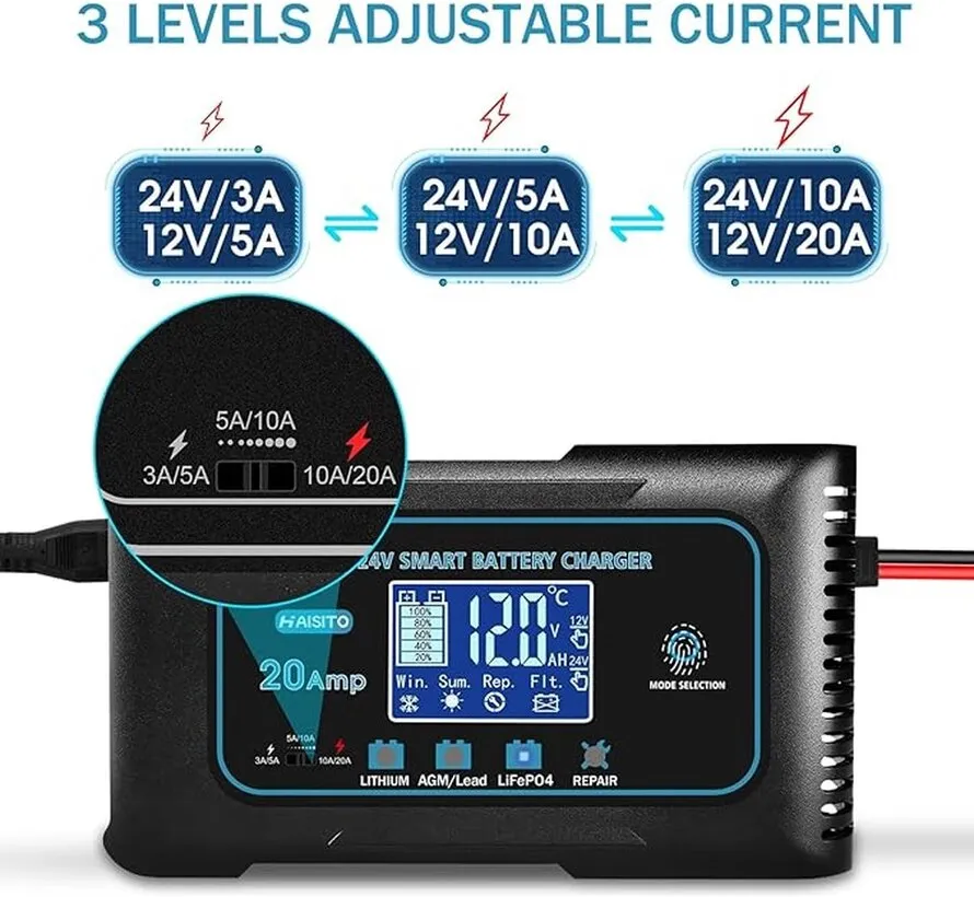 Smart LiFePO4 acculader 12V/24V 20A voor lithium en loodaccu’s