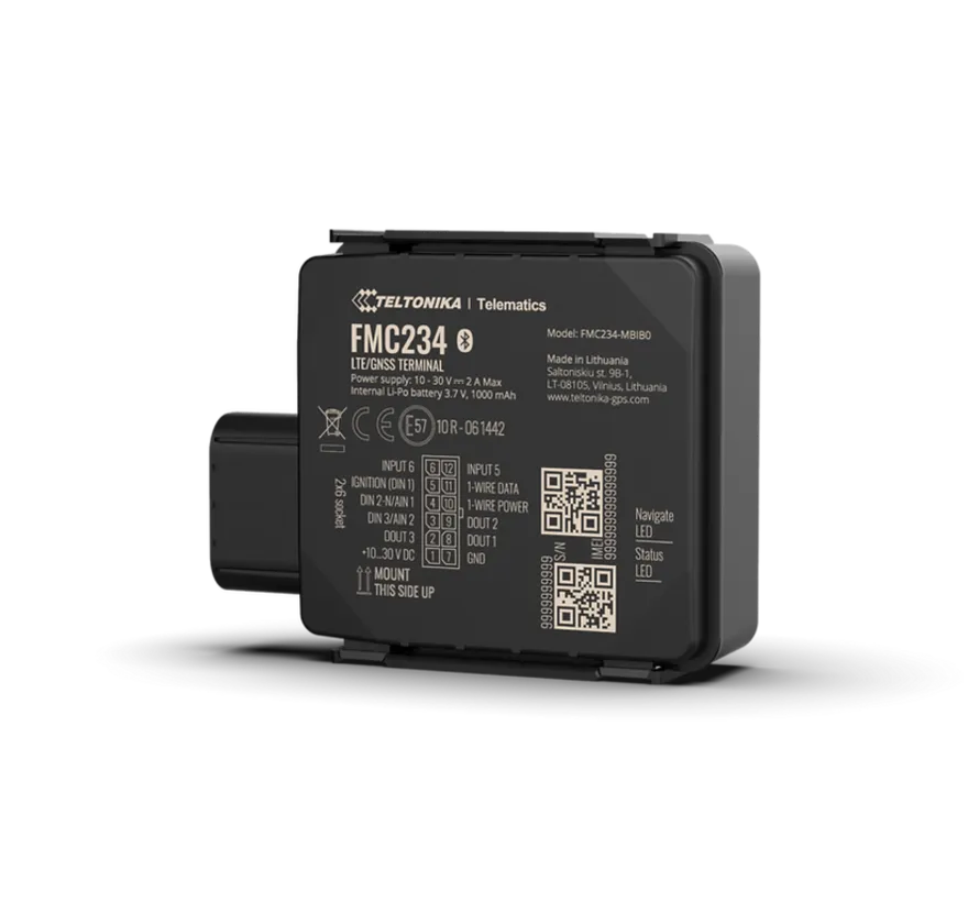 FMC234 4G LTE voertuigtracker met IP67 behuizing, 1000 mAh back-up batterij en Bluetooth