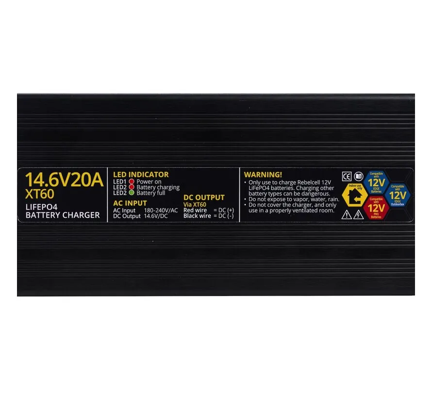 14.6V20A XT60 LiFePO4 acculader voor 12V EDGE, Outdoorbox EDGE en PRO accu’s