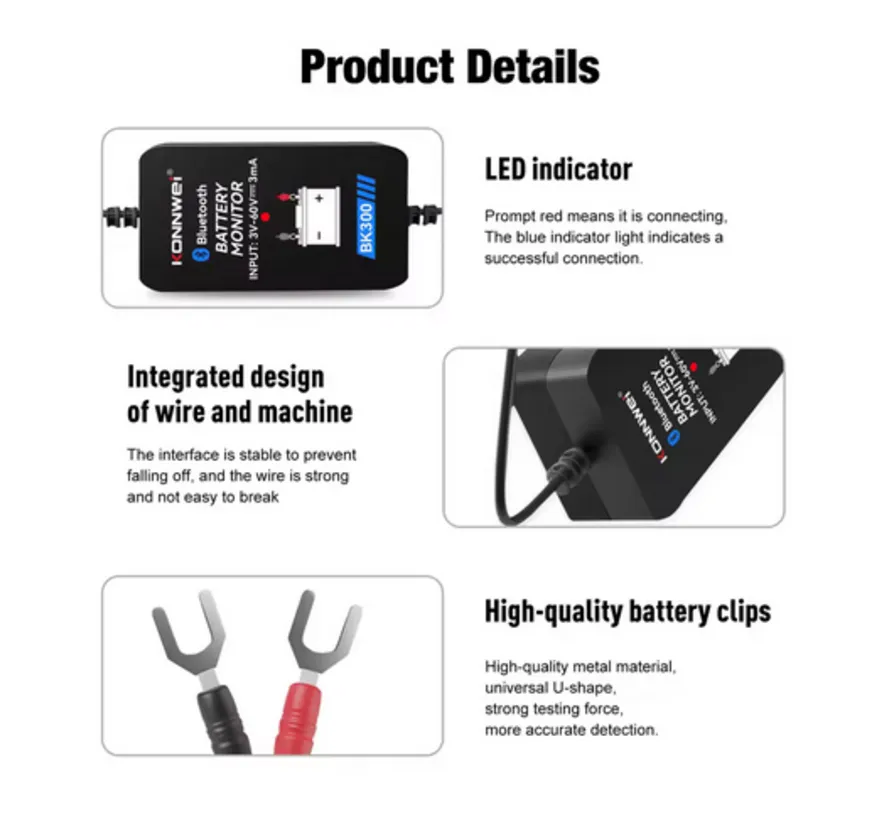 BK300 Bluetooth Batteriemonitor für 6V, 12V und 24V Fahrzeugbatterien