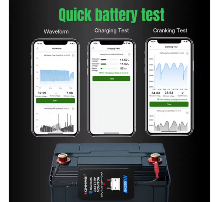 BK300 Bluetooth Batteriemonitor für 6V, 12V und 24V Fahrzeugbatterien