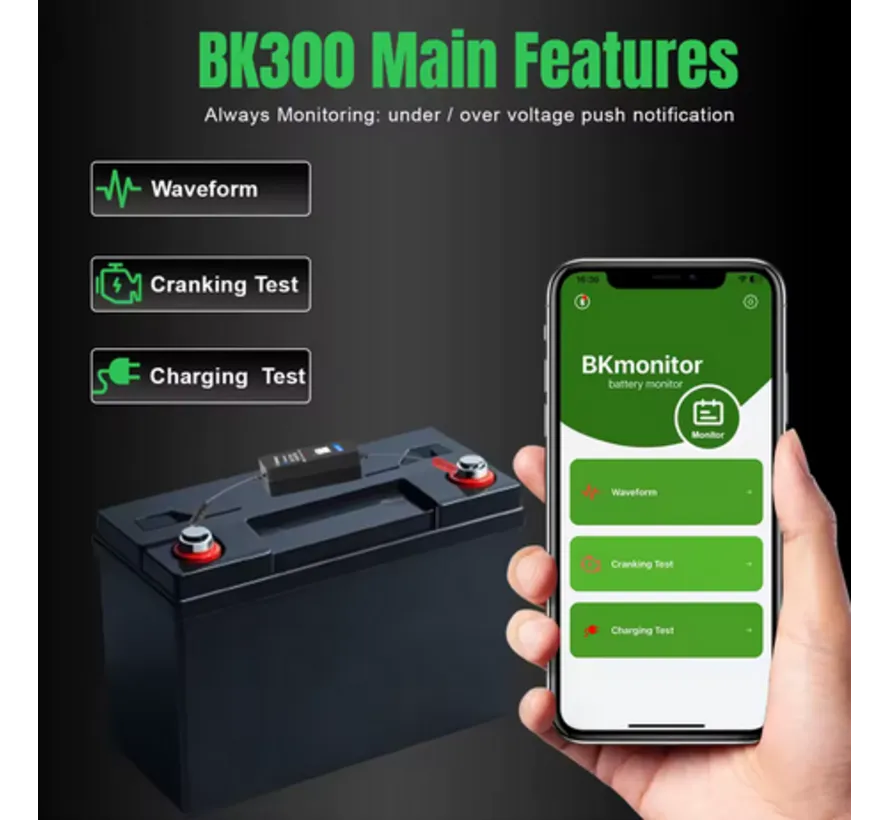 BK300 Bluetooth battery monitor for 6V, 12V and 24V vehicle batteries