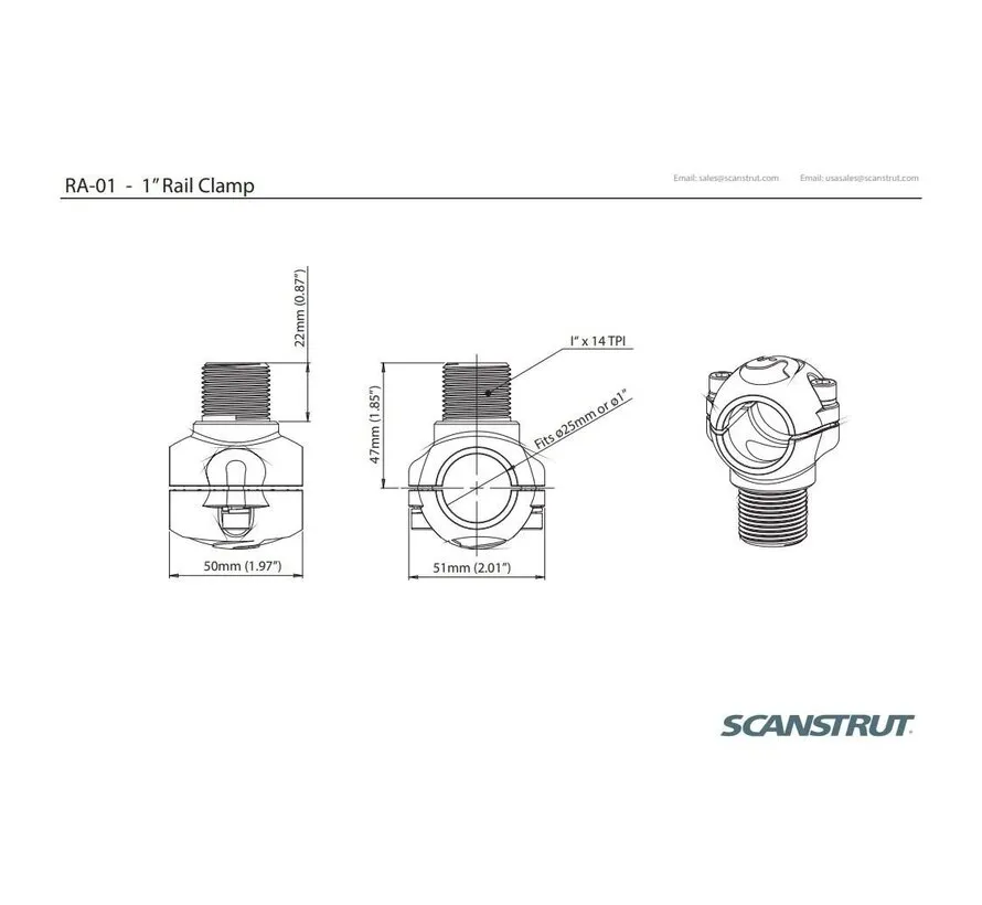 SCRA-01 / RA-01 Edelstahl-Relingshalterung für GPS- oder VHF-Antenne an 25-mm-Reling