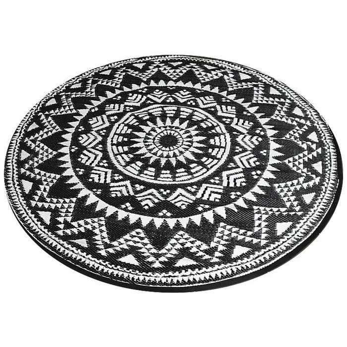 Wonder Rugs Rond buitenkleed zwart wit