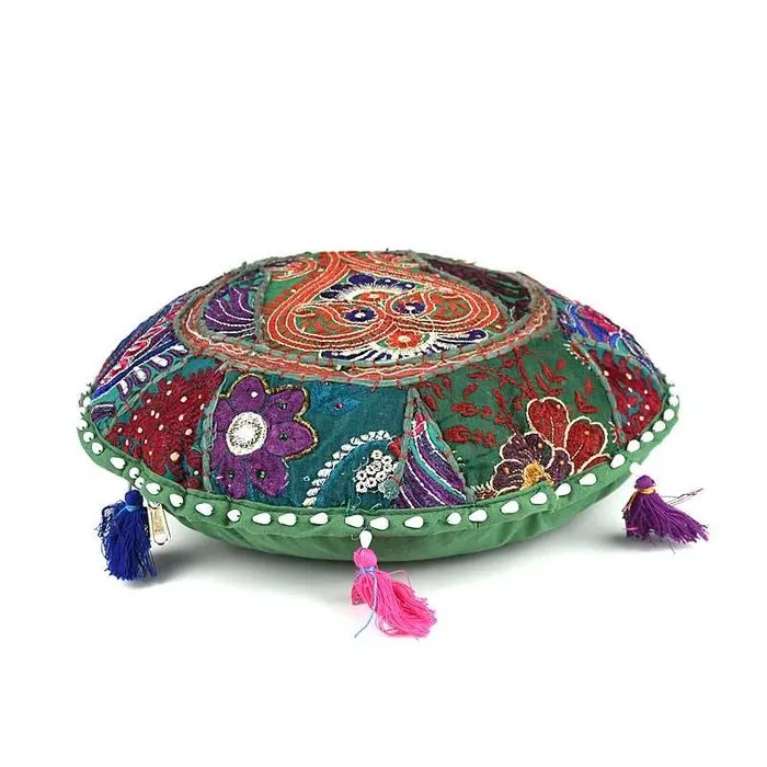 Groen rond patchwork kussen