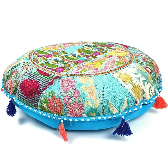 Turquoise groot rond vloerkussen 70 cm