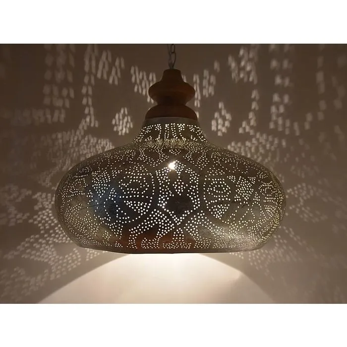 Zilveren filigrain eettafellamp met hout