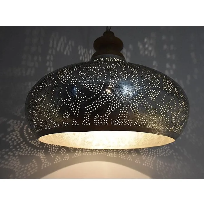 Zilveren filigrain eettafellamp met hout