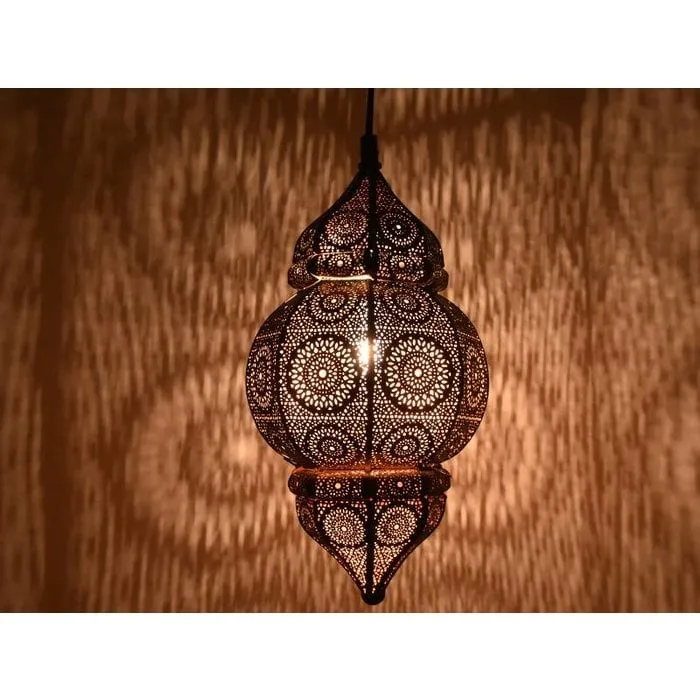Klein oosters aladdin hanglampje zwart met koperen binnenkant