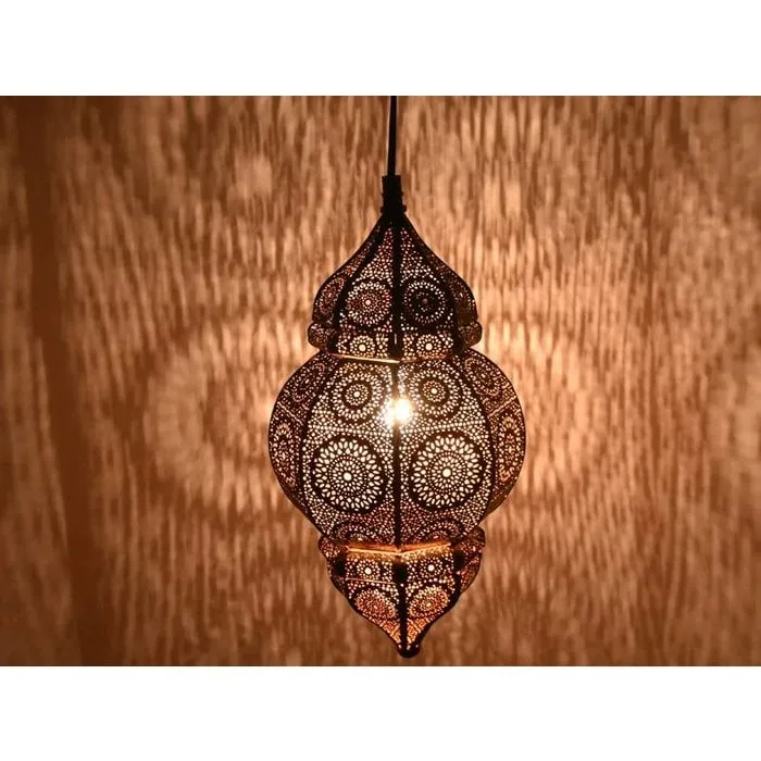 Klein oosters aladdin hanglampje zwart met koperen binnenkant