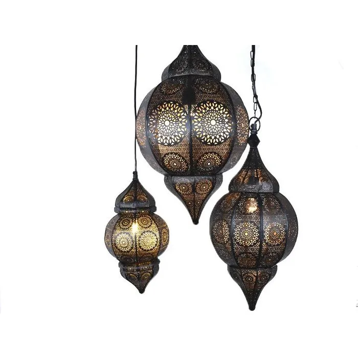 3 delige oosterse hanglampen set zwart,goud