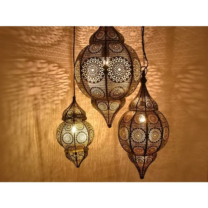3 delige oosterse hanglampen set zwart,goud