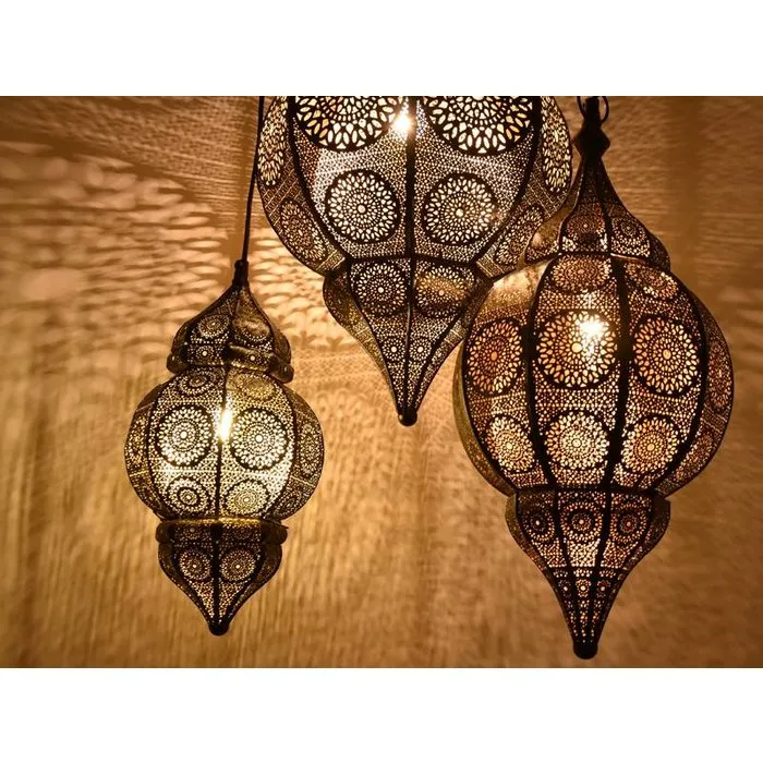 3 delige oosterse hanglampen set zwart,goud