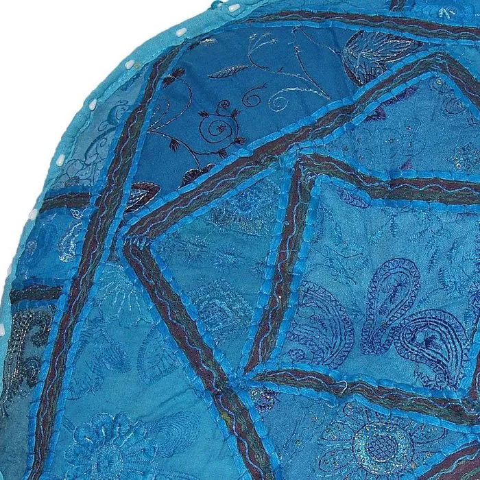 Oosterse poef blauw Indiaas patchwork