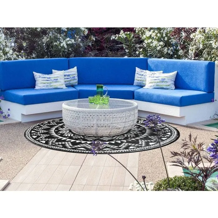 Wonder Rugs Rond buitenkleed zwart wit