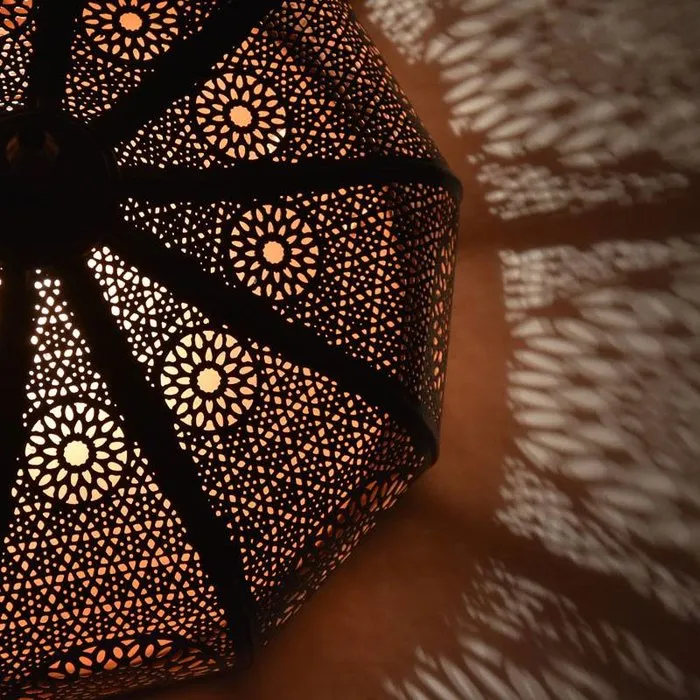 Orientaalse plafonniere zwart koper filigrain