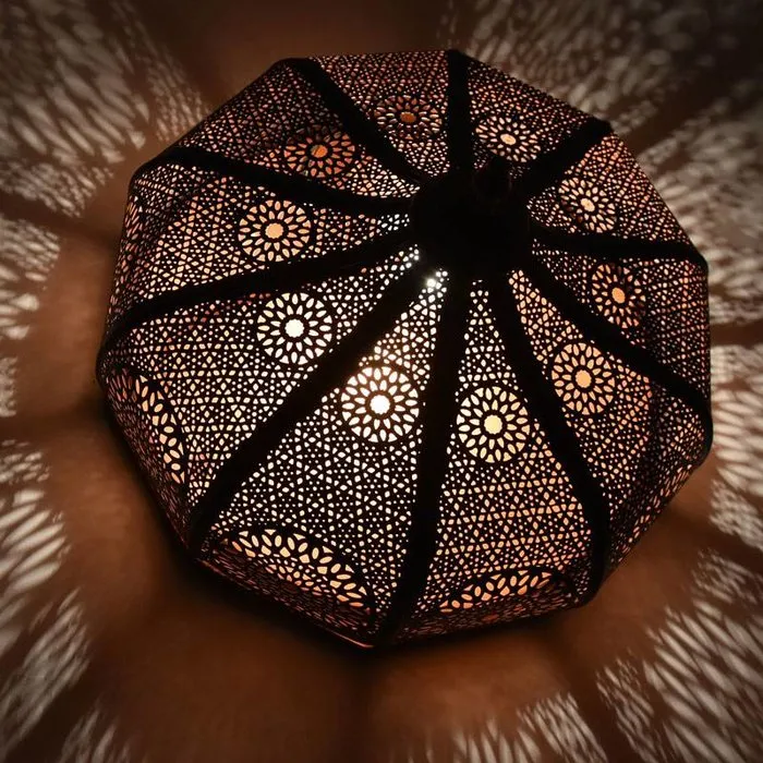 Orientaalse plafonniere zwart koper filigrain