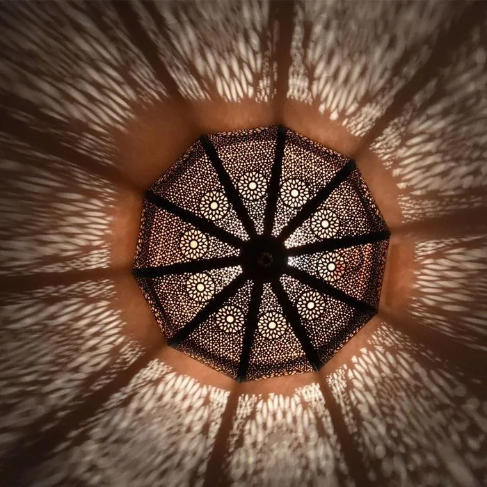 Orientaalse plafonniere zwart koper filigrain