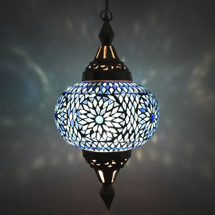 Oosterse hanglamp mozaïek sprankelend blauw turkisch design