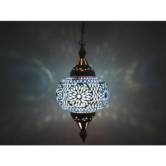 Oosterse hanglamp mozaïek sprankelend blauw turkisch design