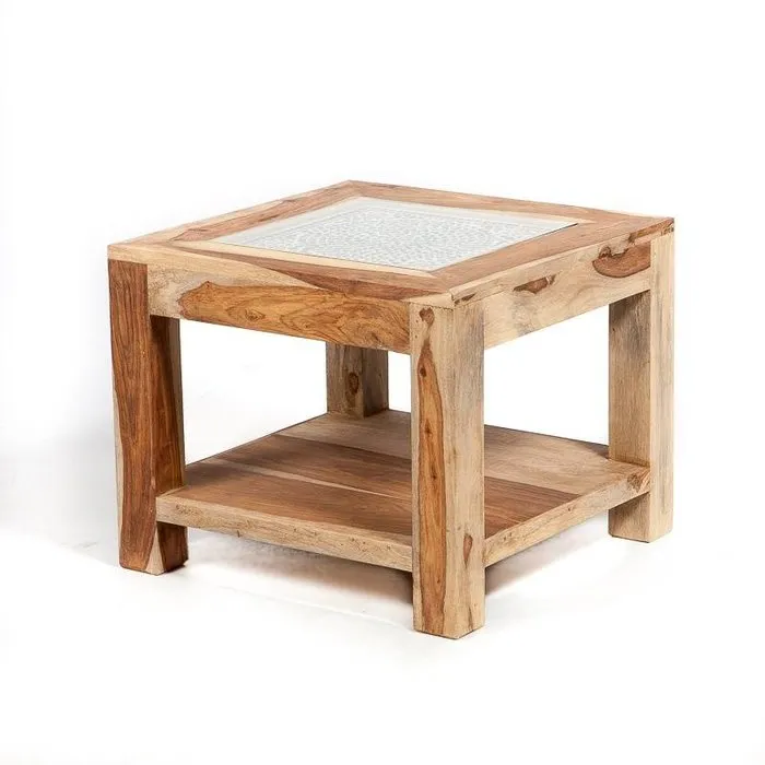 Bijzettafel massief hout met oosters glas mozaïek