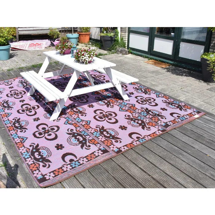 Wonder Rugs Groot outdoor tuinkleed bruine bloemen