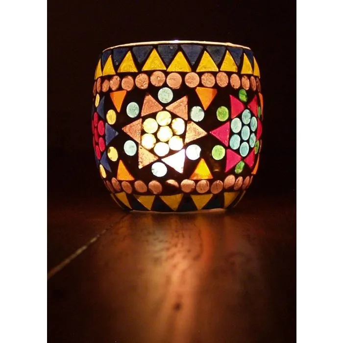 Oosterse waxinelichthouder mozaïek gekleurd glas