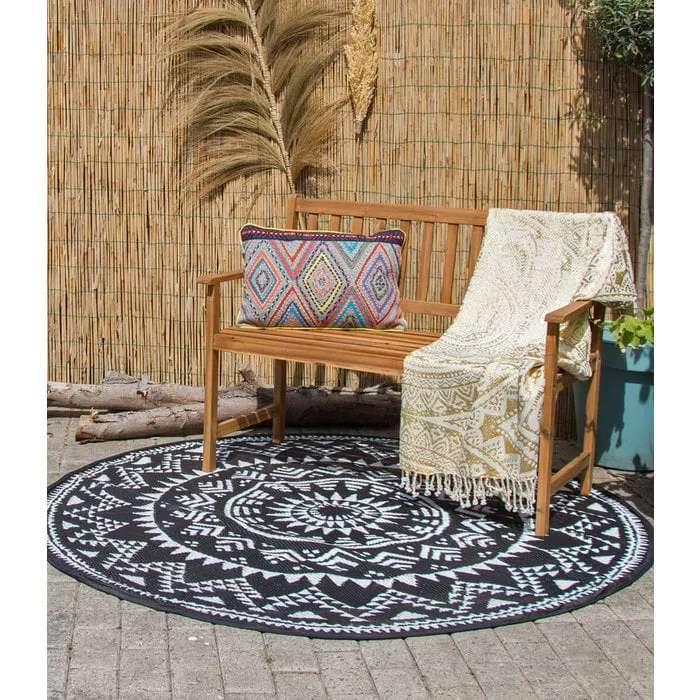 Wonder Rugs Rond buitenkleed zwart wit