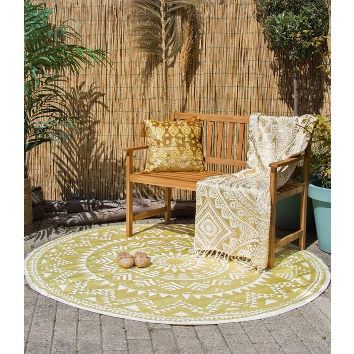 Wonder Rugs Rond wit gouden tuintapijt