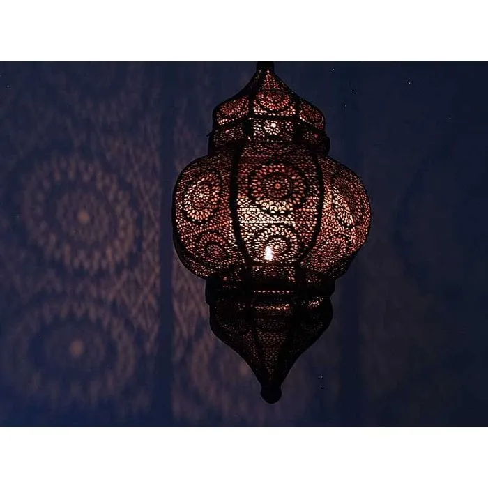 Klein oosters aladdin hanglampje zwart met koperen binnenkant
