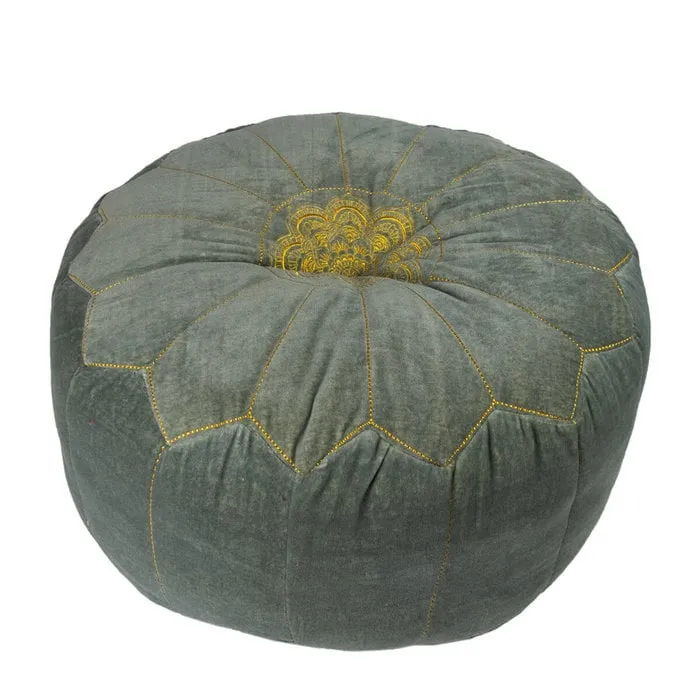 Poef grijs fluweel met goud