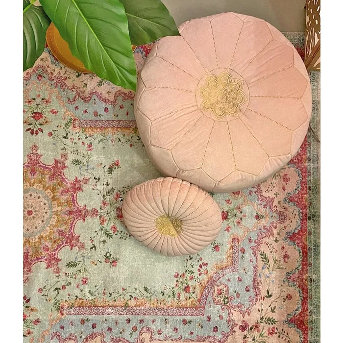 Oosterse poef roze met gouden accenten