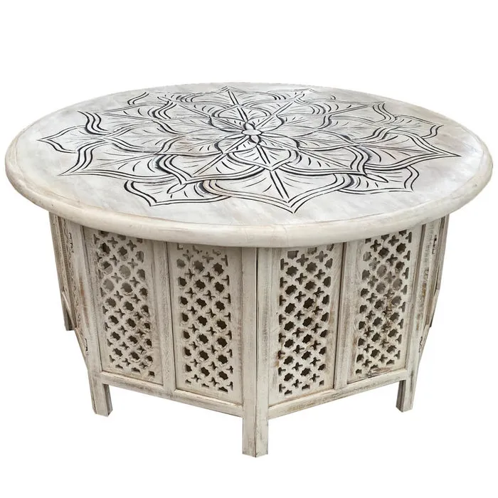 Oosterse witte salontafel met lotus bloem