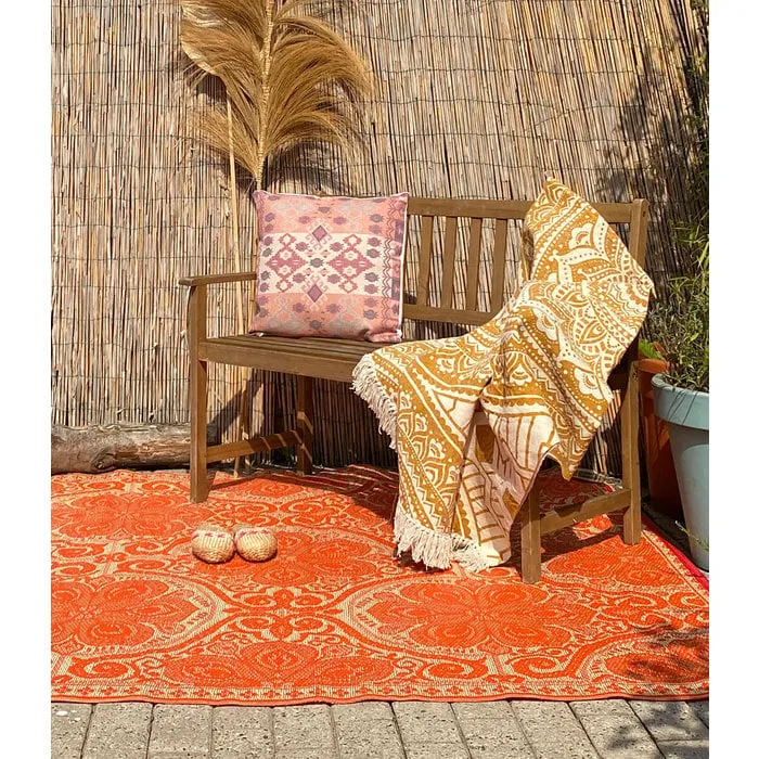 Gemeleerd buitentapijt oranje met goud