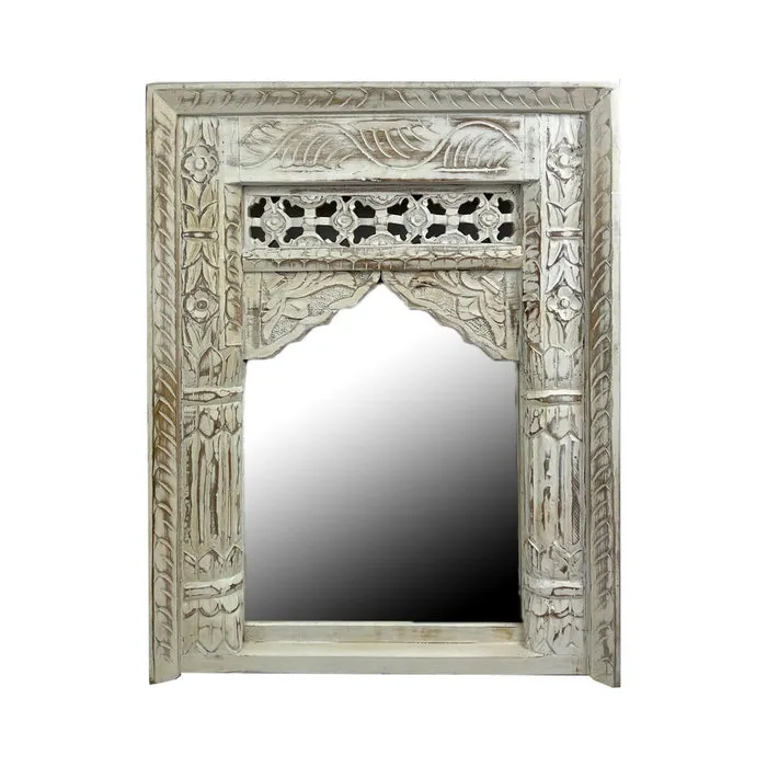 Oosterse Witte houten spiegel S