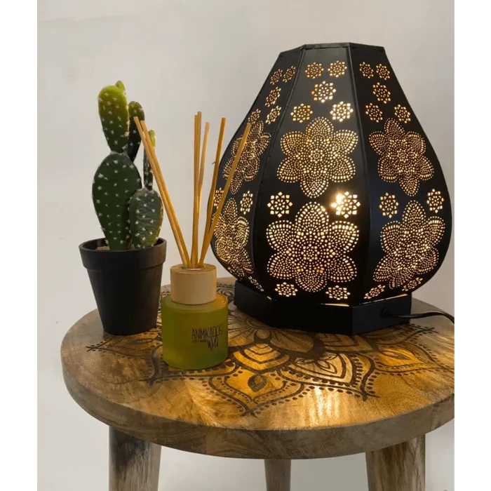 Bloem tafellamp zwart/goud